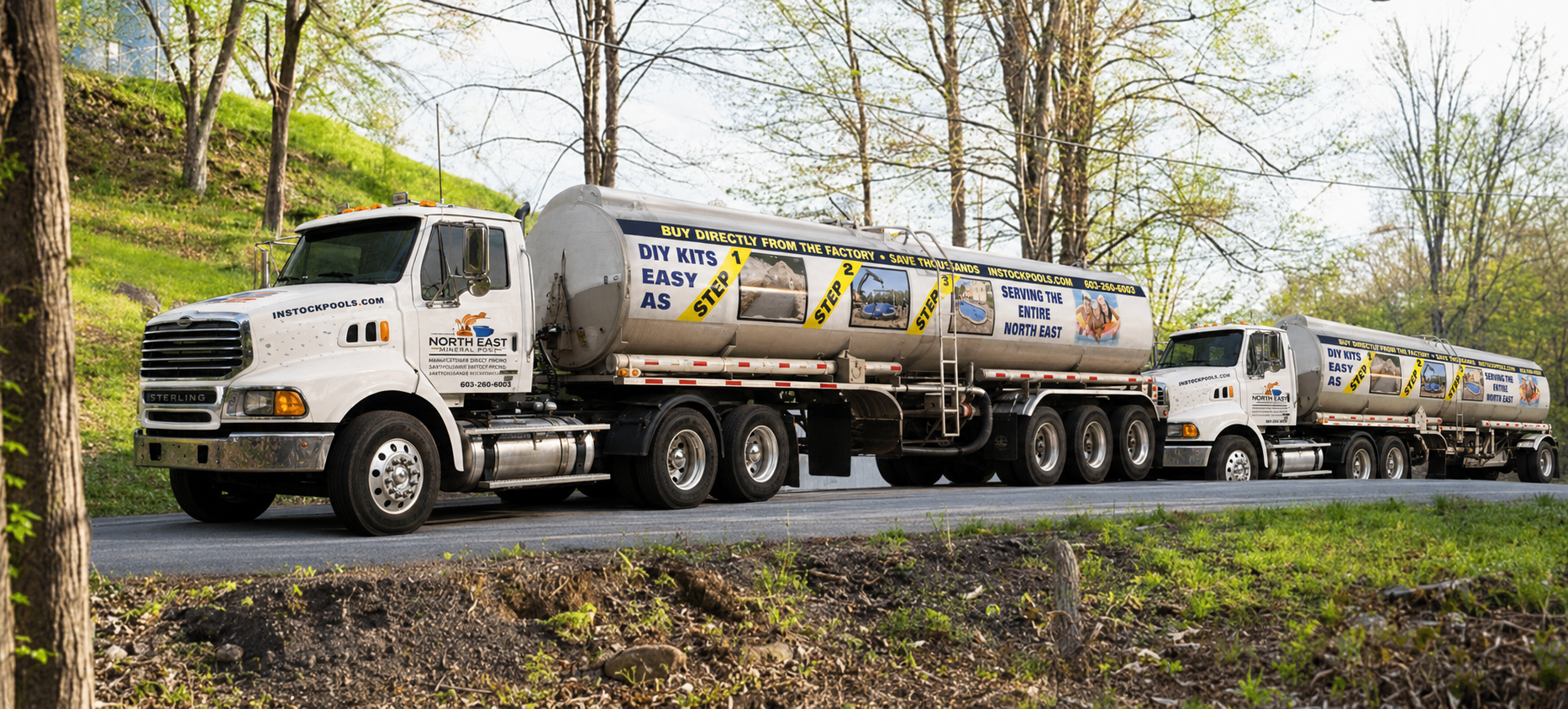 North East Pool Distributors branded Sterling bulk water tanker trucks on the road